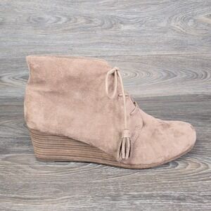 Dr Scholls Dakota Suede Leather Wedge Boots Shoes Women's 9.5 Brown Taupe Tassel